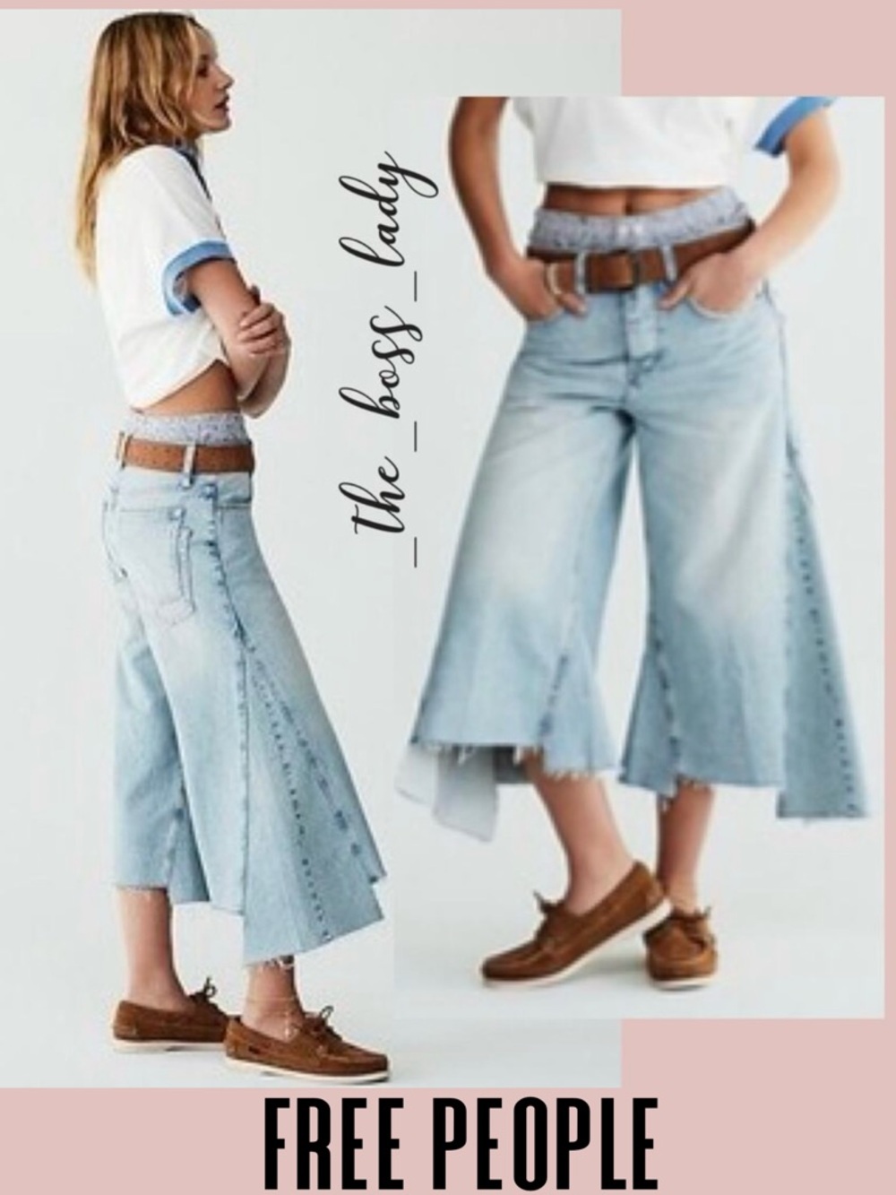 Free People jeans wide-leg 24L cropped pieced cotton flare pants